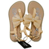 Wholesale - BEBE GIRLS GOLD PCU SANDALS W/RHINESTONE DETAIL ASST SIZE, UPC: 194587616973